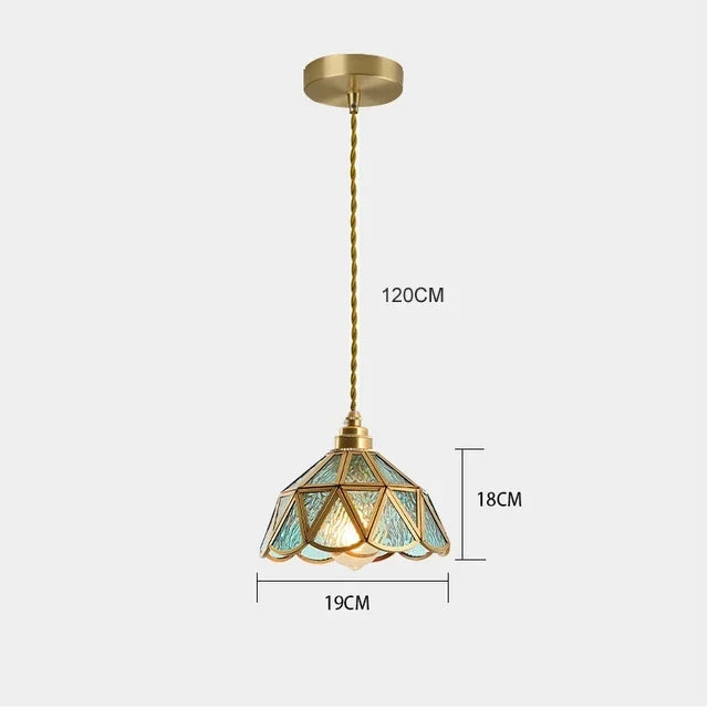 Handcrafted Art Glass Hanging Fixture 7.5 Inch Vintage Copper Shade for Dining Area Kitchen Island Accent Lighting E27 Socket Adjustable Cor