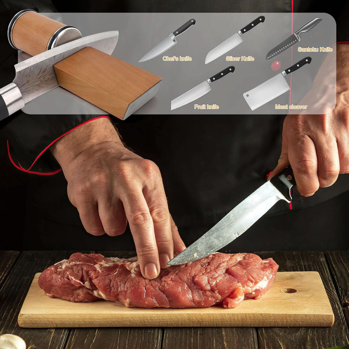 Rolling Knife Sharpener with Diamond-Coated Grinding Wheel for Kitchen Knives – Compact Professional Sharpening Tool for Razor-Sharp