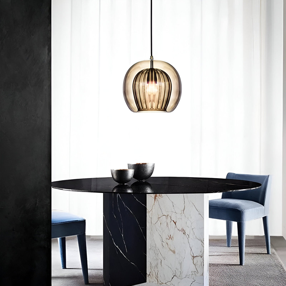 Spherical Glass Hanging Light with Adjustable Height for Kitchen Island, Dining Table, Bedroom | E27 Socket | Modern Orb Fixture for Home an