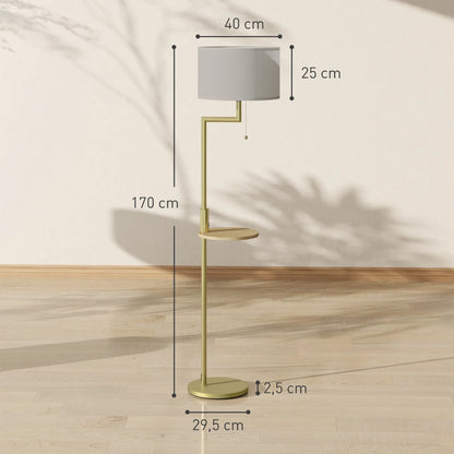 Arc Floor Lamp with Bamboo Shelf and USB Charging Port 67 inch Gold Steel Frame Beige Linen Shade Reading Light for Bedroom Living Room Home