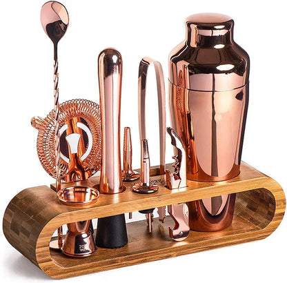 Stainless Steel Cocktail Shaker Tool Kit 10-Piece Complete Mixology Essentials Rose Gold Silver Black for Home Bar Entertaining Party Barten