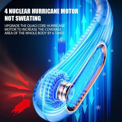 Wearable Bladeless Neck Fan with Digital Display – Hands-Free USB Rechargeable Personal Cooler, 4-Speed Dual Motor, Flexible Neckband for