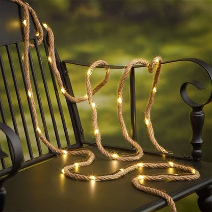 Solar-Powered LED Rope Light with Hemp Design 16.4 ft Waterproof Outdoor String Lights for Patio Garden Deck Yard Party Decor Dusk-to-Dawn S