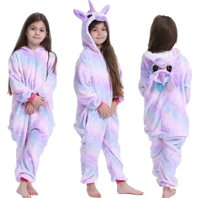 Combinaison licorne à capuche en polaire pour filles, déguisement arc-en-ciel, tenue de détente chaude pour enfants, pyjama une pièce, vêtements de nuit d'hiver pour enfants