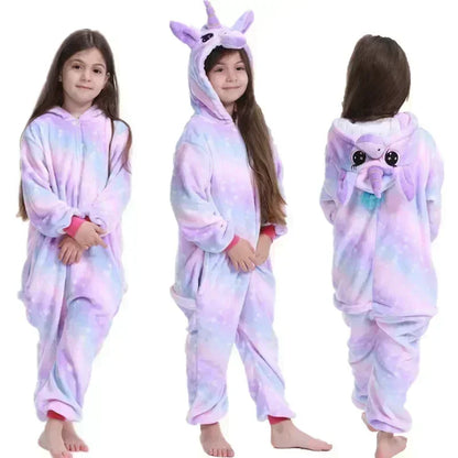 Combinaison licorne à capuche en polaire pour filles, déguisement arc-en-ciel, tenue de détente chaude pour enfants, pyjama une pièce, vêtements de nuit d'hiver pour enfants