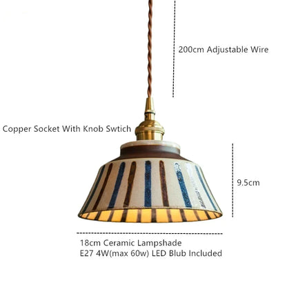 Ceramic Hanging Light Fixture with Unique Floral Designs for Kitchen, Dining Room, Cafe | Artisan Crafted Copper Hardware Pendant Lamp