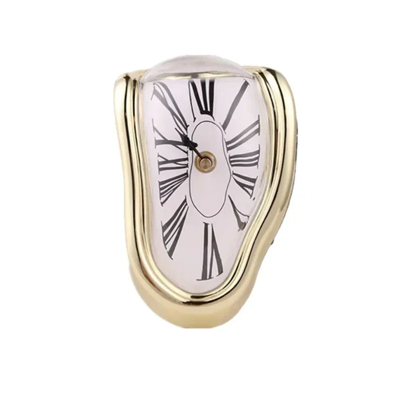 Horloge décorative Flowing Timepiece en aluminium à quartz, cadran à chiffres romains, 18 x 13 x 15 cm, argentée, style surréaliste pour bureau, cheminée ou étagère