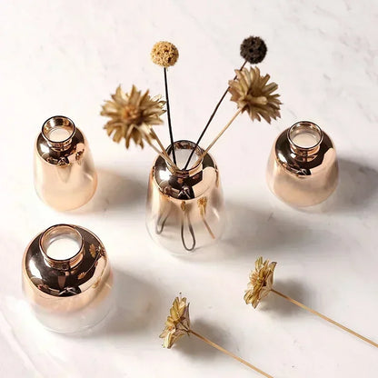 Rose Gold Glass Flower Vase with Color Fade Effect for Home Decor, Dining Table, Living Room & Office