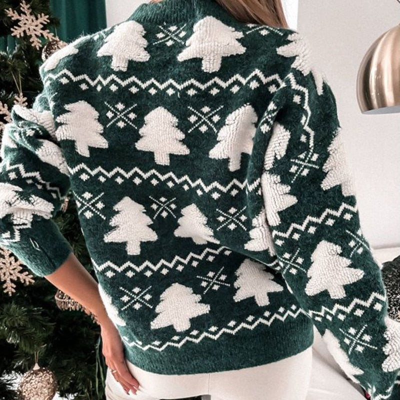 Women's Christmas Tree Knit Sweater | Festive Holiday Pullover for Winter | Cozy Long-Sleeve Top for Parties & Casual Wear