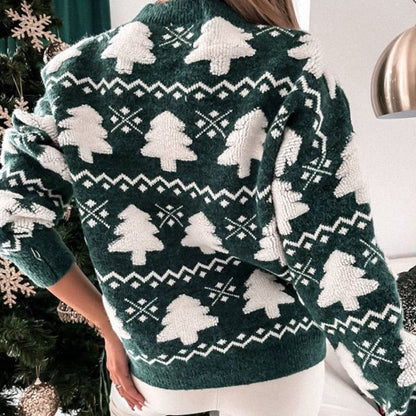 Women's Christmas Tree Knit Sweater | Festive Holiday Pullover for Winter | Cozy Long-Sleeve Top for Parties & Casual Wear