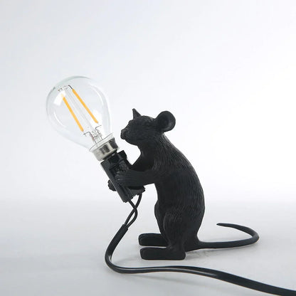 Lampe de table souris fantaisie avec lumière LED – Décoration animalière en résine pleine de charme pour chambre à coucher, salon et chambre d'enfant