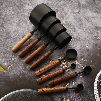 Stainless Steel Kitchen Measuring Spoons 8-Piece Set with Wood Handles for Baking Cooking Spice Portioning Recipe Prep Home Chef Tools