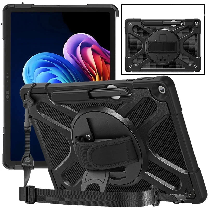 Rotating Protective Case for Microsoft Surface Pro 12 with Hand Strap & Kickstand – Black or Clear