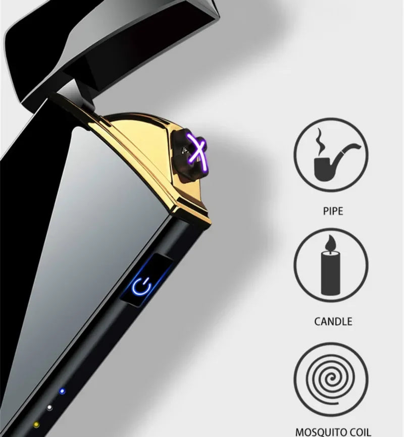 Electric Arc Lighter Rechargeable Windproof Dual Beam Touch Activated USB Powered Flameless Igniter for Candles Incense Camping Outdoor Kitc