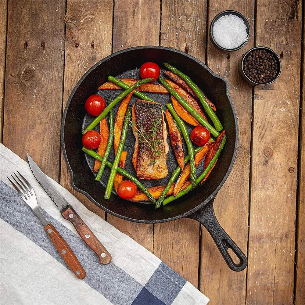 Skillet Trio Cast-Iron Cookware 6.3-Inch 7.9-Inch 10.2-Inch Uncoated Multi-Burner Stovetop Campfire Searing Frying Skillets for Induction Ga
