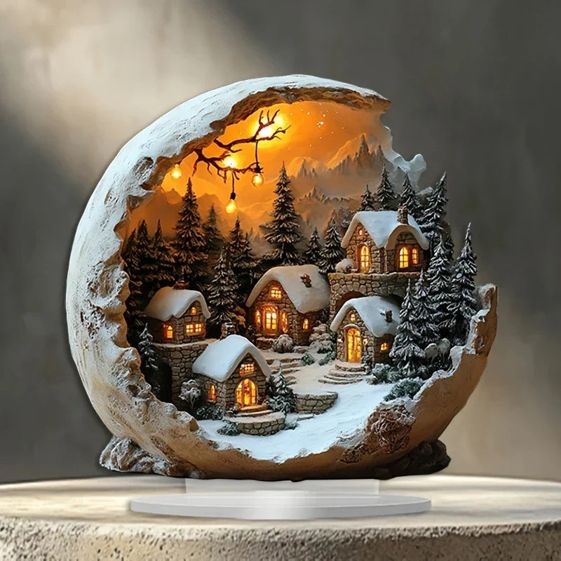 Acrylic Holiday Ornament Boho Tabletop Figure 9x8 Inch Decorative Centerpiece for Christmas Winter Mantle Shelf Bedroom Living Room Modern