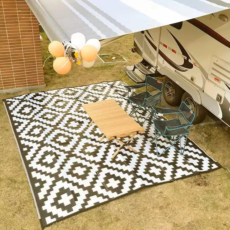 Tapis de sol résistant aux intempéries pour terrasses, porches et jardins, 150 × 240 cm, revêtement de patio tissé réversible gris pour camping, camping-car et balcon