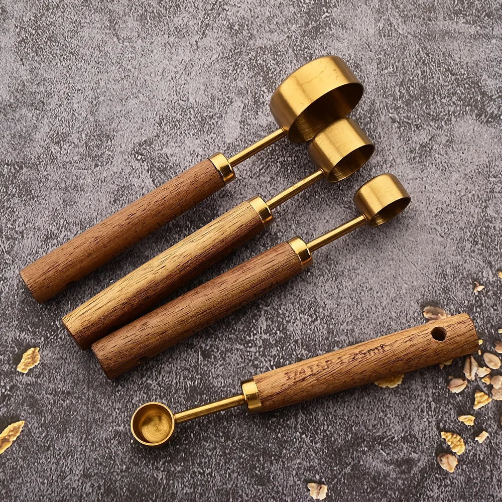 Stainless Steel Kitchen Measuring Spoons 8-Piece Set with Wood Handles for Baking Cooking Spice Portioning Recipe Prep Home Chef Tools