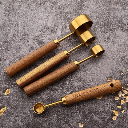 8-Piece Nesting Kitchen Measuring Spoons with Wood Handles Stainless Steel Cooking Baking Tools Set