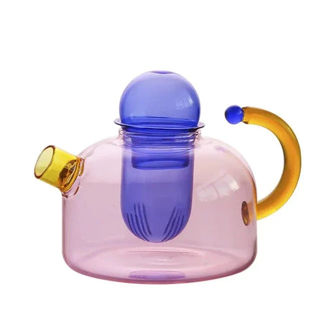 Service à thé en verre vibrant | Tasses et théière en verre borosilicate coloré | Formes uniques pour une expérience de dégustation agréable
