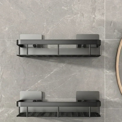 Organisateur de douche d'angle adhésif à montage mural – Étagère de rangement étanche sans perçage pour salle de bain, toilettes et lavabo – ABS et acier en noir ou argent