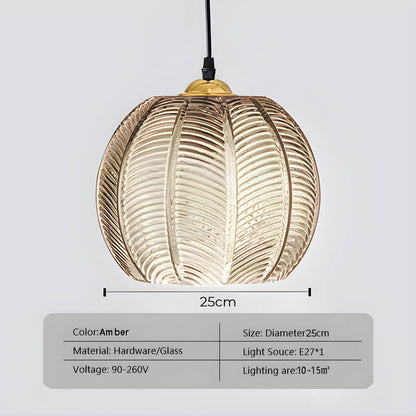 Fluted Globe Hanging Fixture Green Textured Glass Shade 10-Inch E27 Socket Dining Kitchen Island Overhead Lighting for Modern Retro Interior