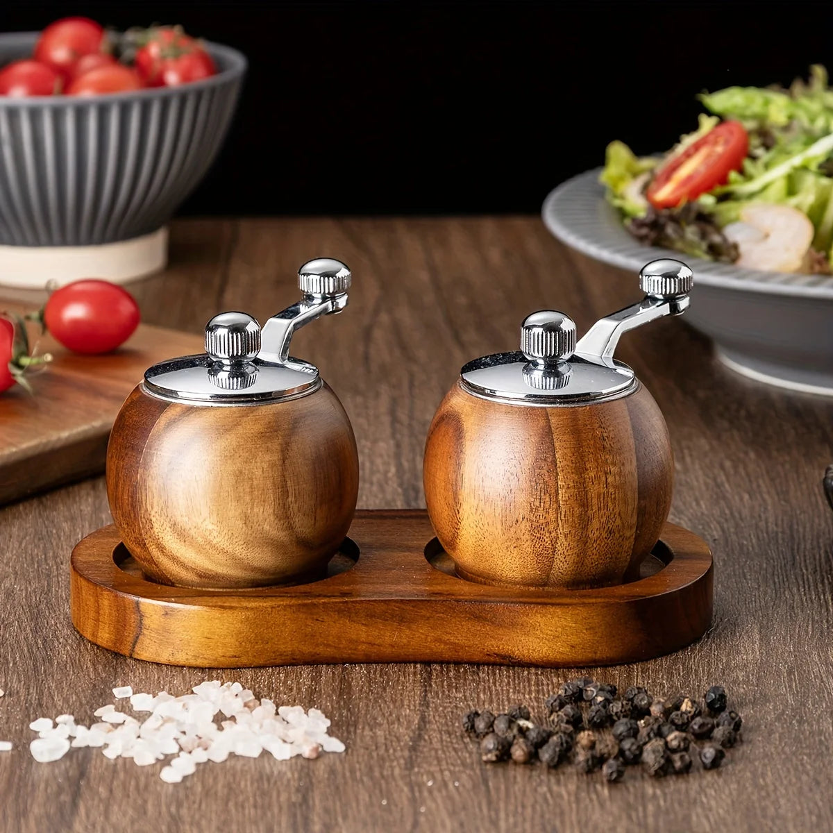 Liora Salt and Pepper Grinders Set - Wooden, Nordic Design, Set of 2