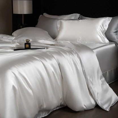 Luxury Silk Bed Sheets Set with Duvet Cover & Pillowcases | Soft, Breathable Bedding for Ultimate Comfort