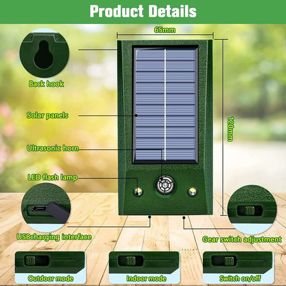 Solar Bird Repeller with Motion Sensor & LED Strobe Light | Ultrasonic Pest Deterrent for Gardens, Patios & Yards | Weatherproof 600 sq ft