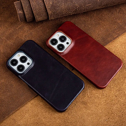 Handcrafted Full-Grain Cowhide iPhone Case – Shock-Absorbing Edge Protection with Raised Camera Lip and Port Precision