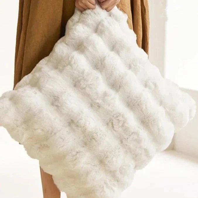 Plush Faux Fur Accent Pillow Cover 20x20 Inches Square Decorative Cushion Case for Sofas Chairs Beds Bedroom Living Room Decor Cream Tan Gra