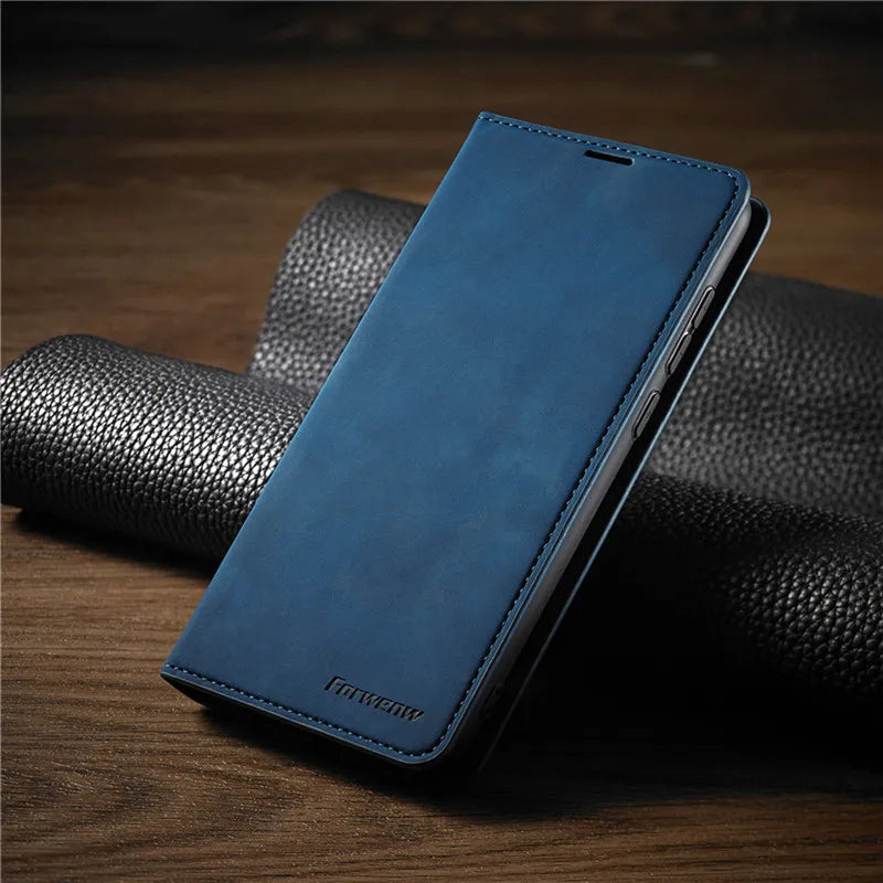 Magnetic Leather Folio Case for iPhone – Full-Body Protection with Snap Closure