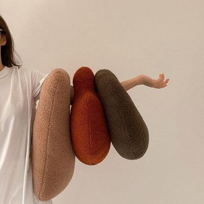 Fluffy Pebble Floor Cushions in Stone Shape | Plush Pillows for Home Decor