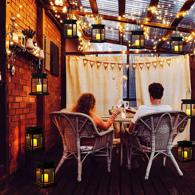 Solar Hanging Candle Lantern Waterproof Outdoor LED Garden Light for Patio Yard Pathway Deck Weatherproof Dusk to Dawn Sensor Black 5 Inch