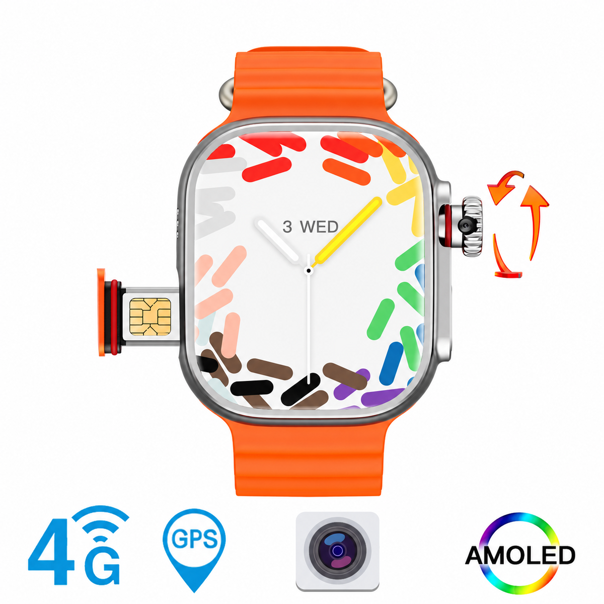 Android Smart Watch 4G with Rotating Camera, GPS Smartwatch with AMOLED Screen and SIM Card Slot, WiFi Watch Phone