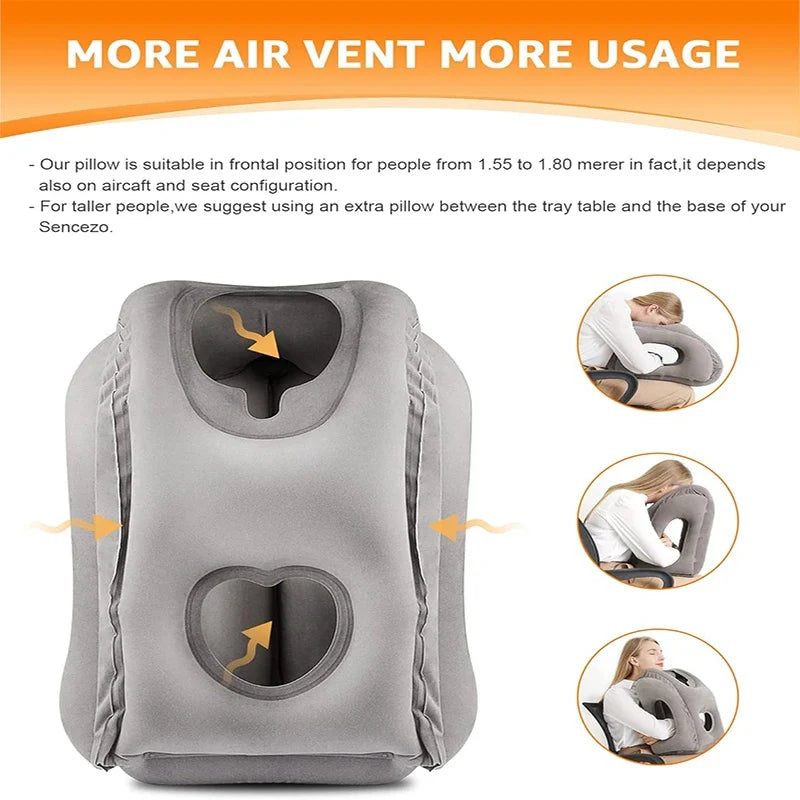 Coussins de voyage pour le cou, oreiller de soutien cervical gonflable avec repose-tête à 45 degrés, oreiller de voyage compact pour avion