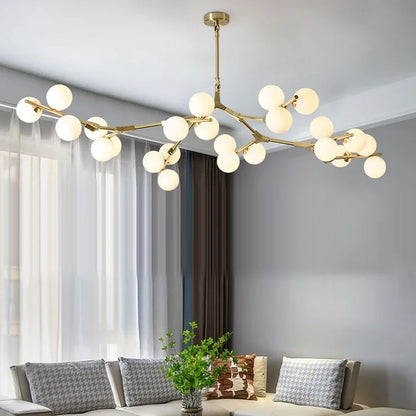 Sculptural Multi-Globe Ceiling Fixture with Repositionable Arms in Frosted Glass & Metal for Dining Areas & Living Spaces