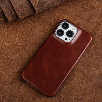 Handcrafted Full-Grain Cowhide iPhone Case – Shock-Absorbing Edge Protection with Raised Camera Lip and Port Precision