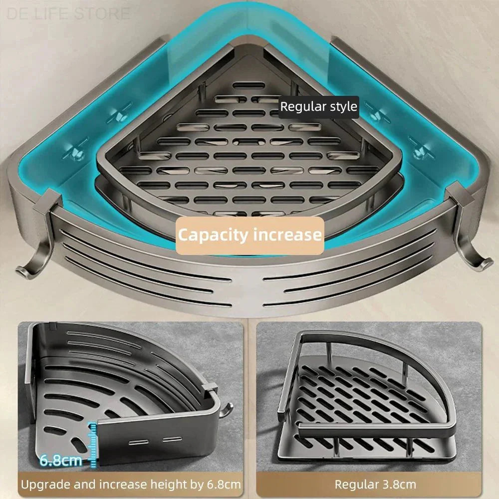 Corner Shower Caddy Set of 2 with Adjustable Height & Hooks No-Drill Aluminum Wall Mount Organizer for Bathroom Shampoo Soap Holder