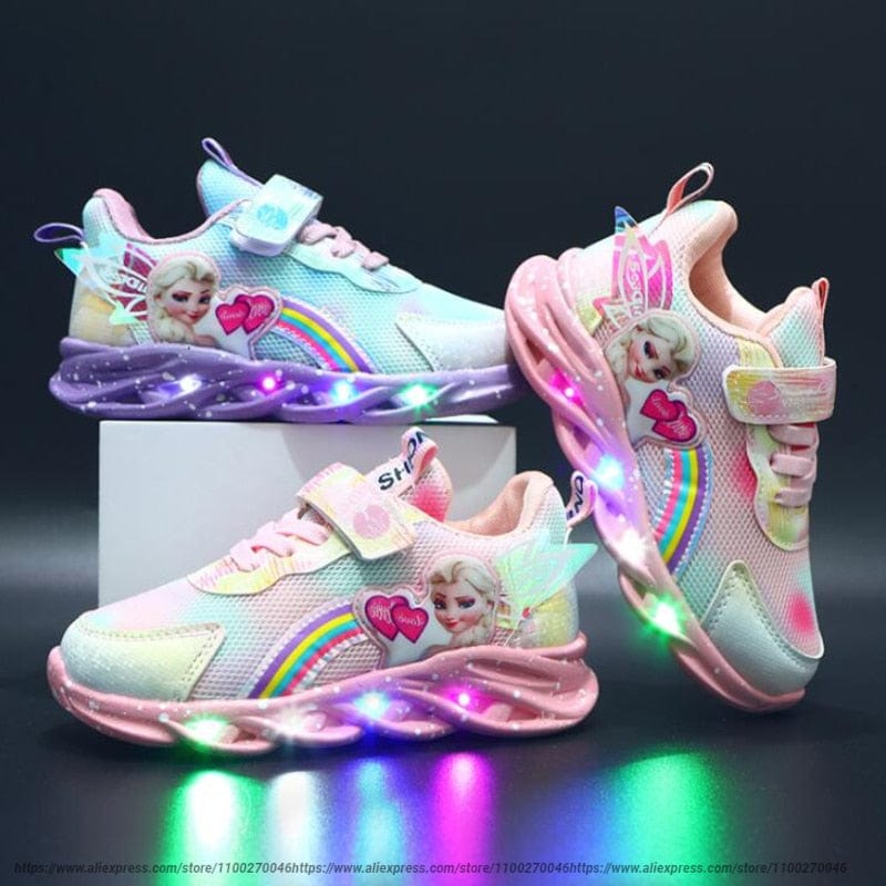 Girls Light-Up Sneakers with Rainbow Glitter and LED Soles for School, Play, and Active Wear