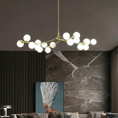 Sculptural Multi-Globe Ceiling Fixture with Repositionable Arms in Frosted Glass & Metal for Dining Areas & Living Spaces