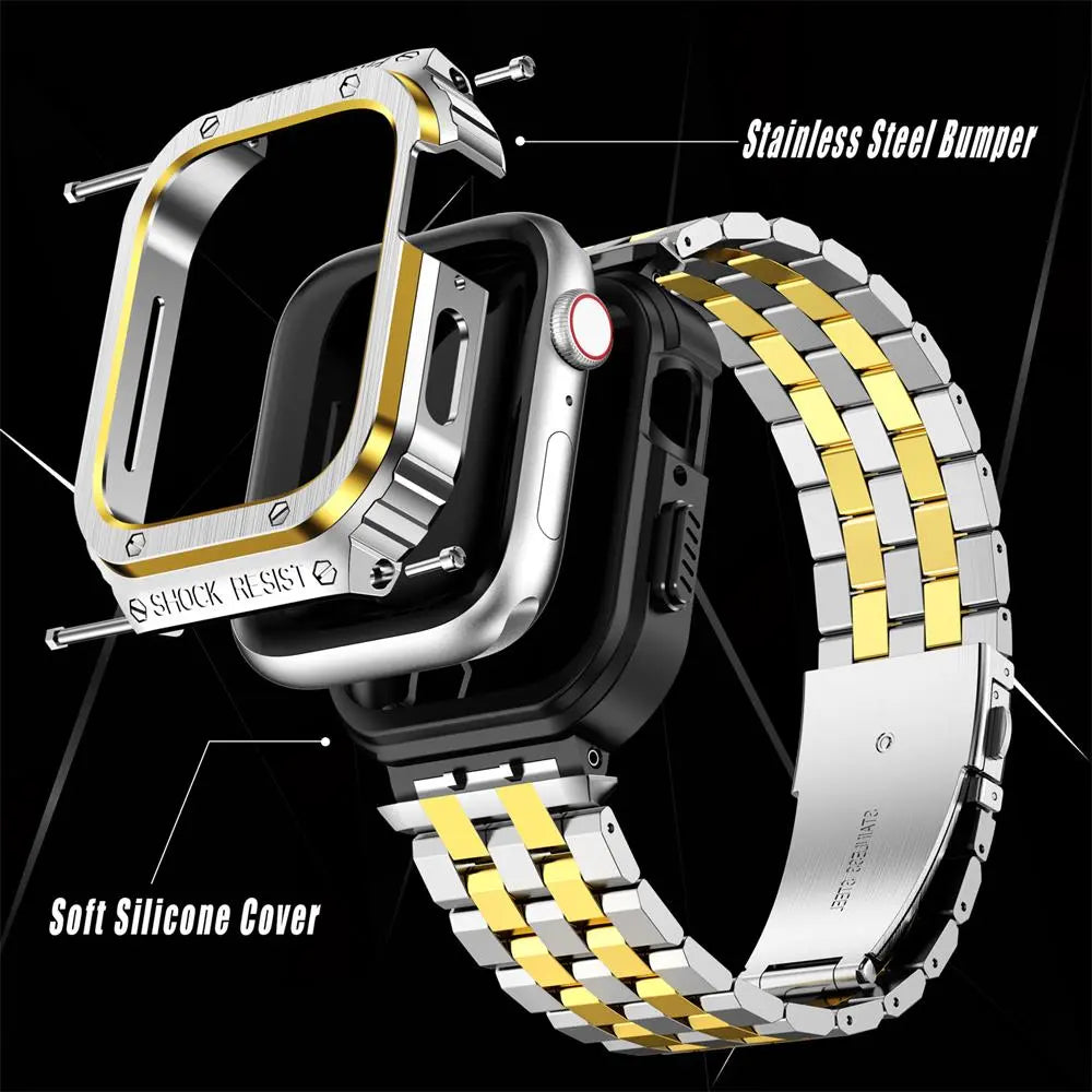 Hardened Steel Wristband & Screen-Guard Housing for 49mm Apple Watch Ultra 1–4 – Precision-Fit Metal Armor System