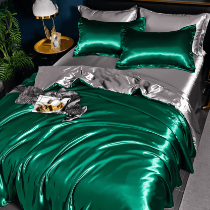 Parure de draps en soie premium, format Full, Queen, King, 22 mommes, doux et respirant, drap-housse, housse de couette et taies d'oreiller pour un confort toute l'année, régulation de la température