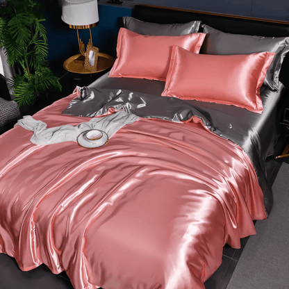 Parure de draps en soie premium, format Full, Queen, King, 22 mommes, doux et respirant, drap-housse, housse de couette et taies d'oreiller pour un confort toute l'année, régulation de la température