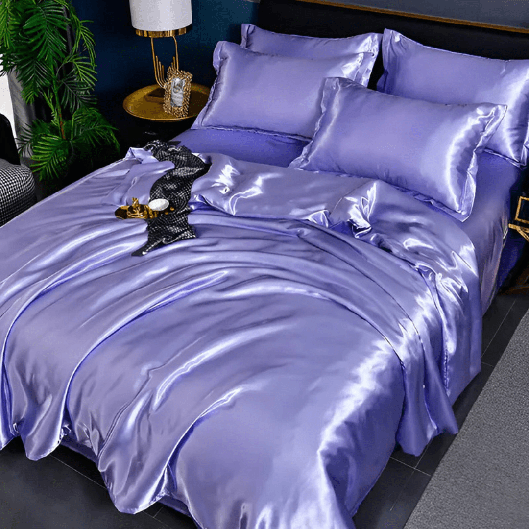Parure de draps en soie premium, format Full, Queen, King, 22 mommes, doux et respirant, drap-housse, housse de couette et taies d'oreiller pour un confort toute l'année, régulation de la température