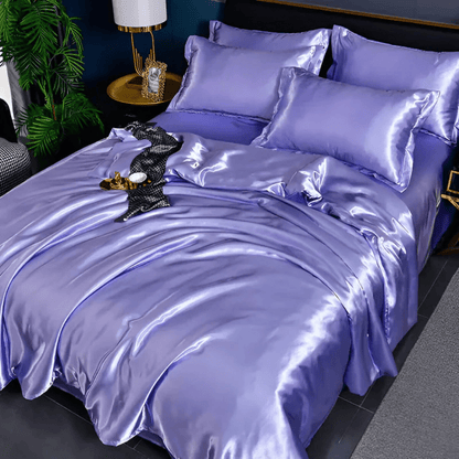 Parure de draps en soie premium, format Full, Queen, King, 22 mommes, doux et respirant, drap-housse, housse de couette et taies d'oreiller pour un confort toute l'année, régulation de la température
