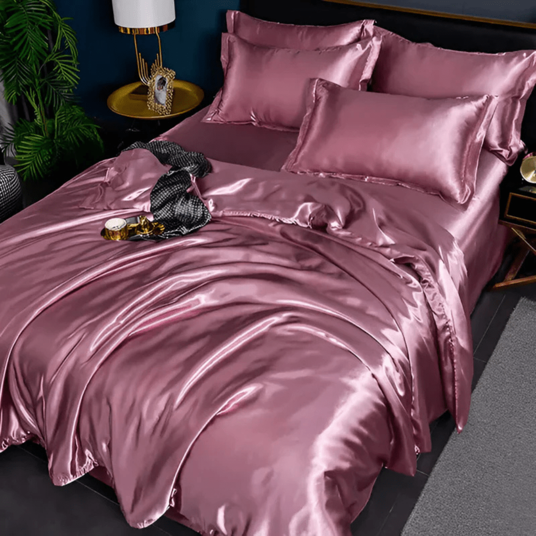 Parure de draps en soie premium, format Full, Queen, King, 22 mommes, doux et respirant, drap-housse, housse de couette et taies d'oreiller pour un confort toute l'année, régulation de la température
