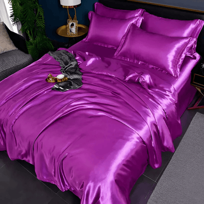 Parure de draps en soie premium, format Full, Queen, King, 22 mommes, doux et respirant, drap-housse, housse de couette et taies d'oreiller pour un confort toute l'année, régulation de la température