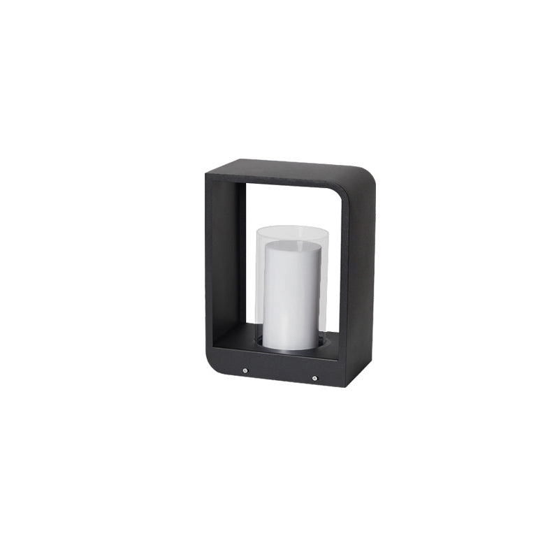 Outdoor Cube Post Light Black Steel LED Garden Pathway Stake for Yard Patio Walkway Deck Solar & Hardwired