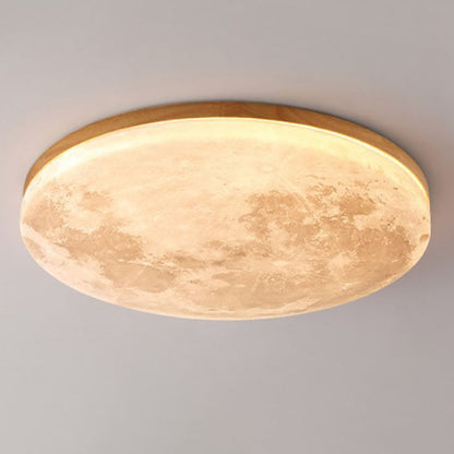 Round Wood Ceiling Light 15 in LED Flush Mount Fixture 24W 2400lm for Bedroom Living Room Hallway Modern Lighting